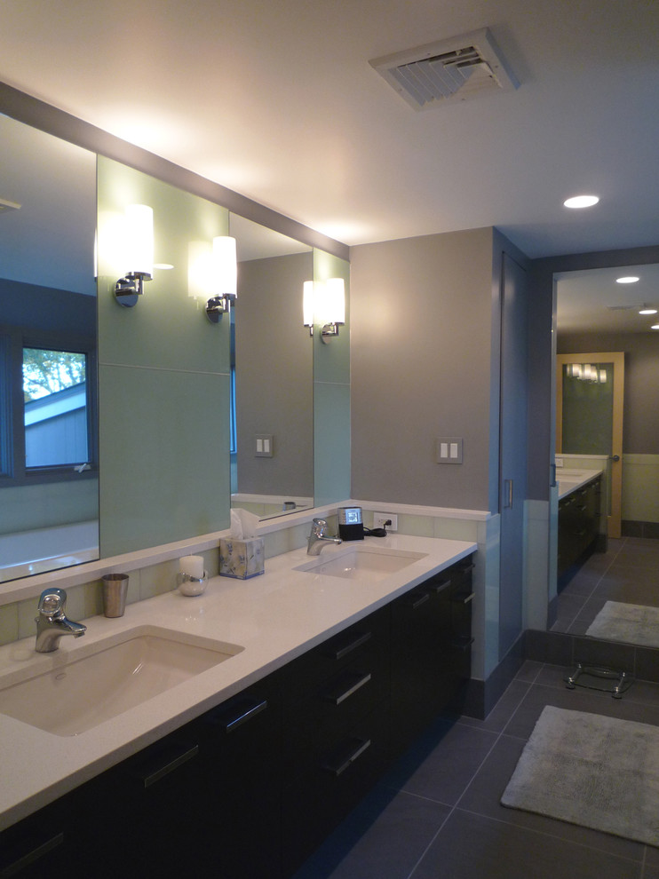 Undermount Trough Sink Bathroom Modern with Countertop Glass Tile Master