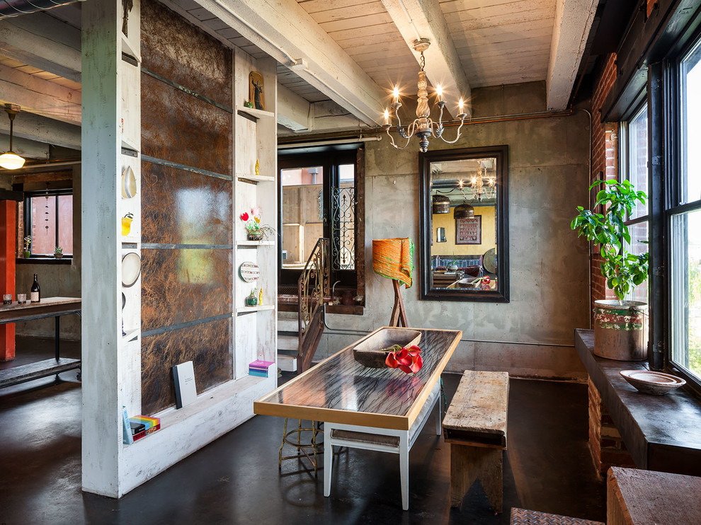 Unique Dining Tables Dining Room Industrial with Bench Seating Black Flooring