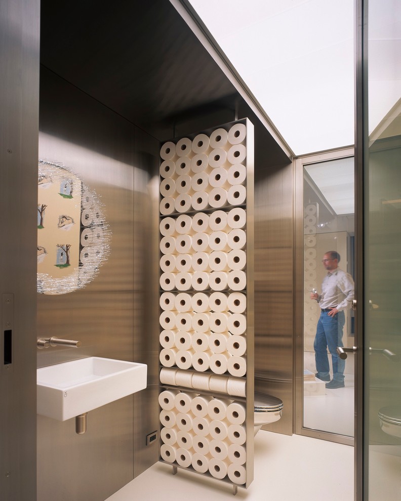 Unique Toilet Paper Holder Powder Room Contemporary with Glass Wall Partition Privacy