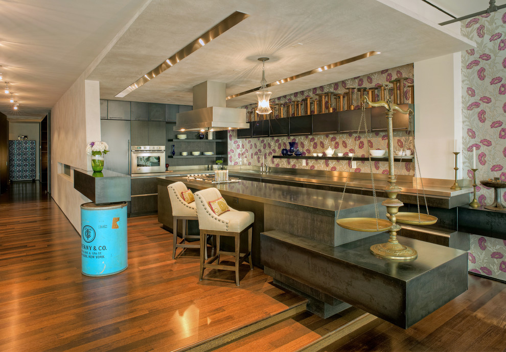 Upholstered Bar Stools Kitchen Eclectic with Cantilever Concrete Bar Floral