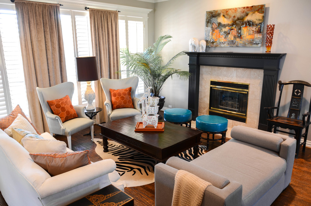 Upholstered Ottoman Coffee Table Living Room Eclectic with Art Above Fireplace Artwork