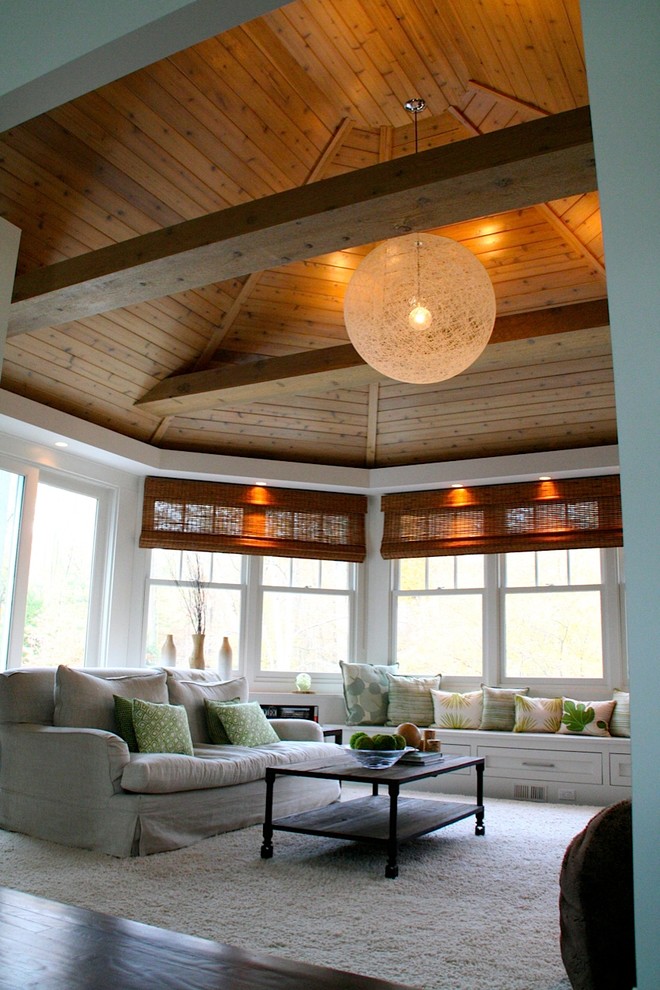 Urinal in Home Family Room Transitional with Beamed Ceiling Green Leather