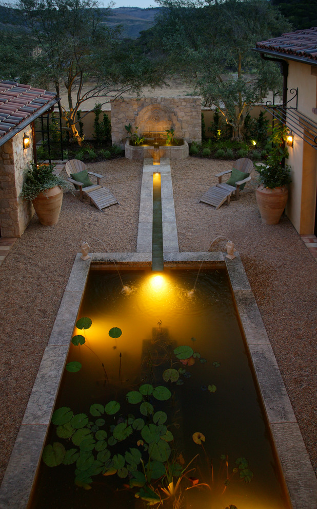 Urn Water Fountain Landscape Mediterranean with Al Fresco Backyard Bastide