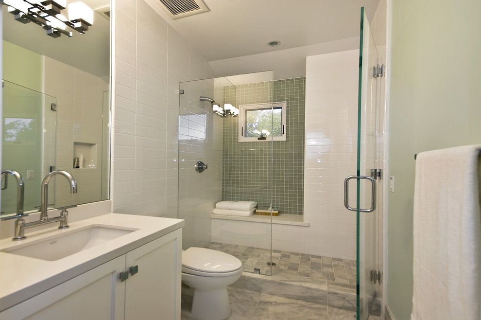 Vanities for Bathrooms Bathroom with 2x2 Glass Tile Wall
