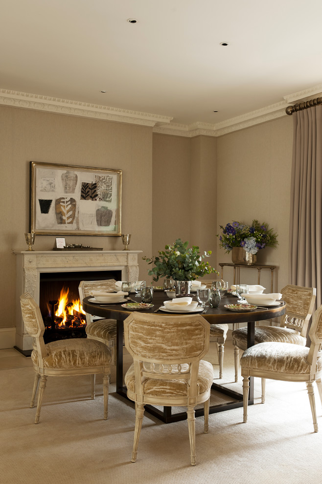 Velvet Dining Chairs Dining Room Traditional with Beige Curtains Beige Dining