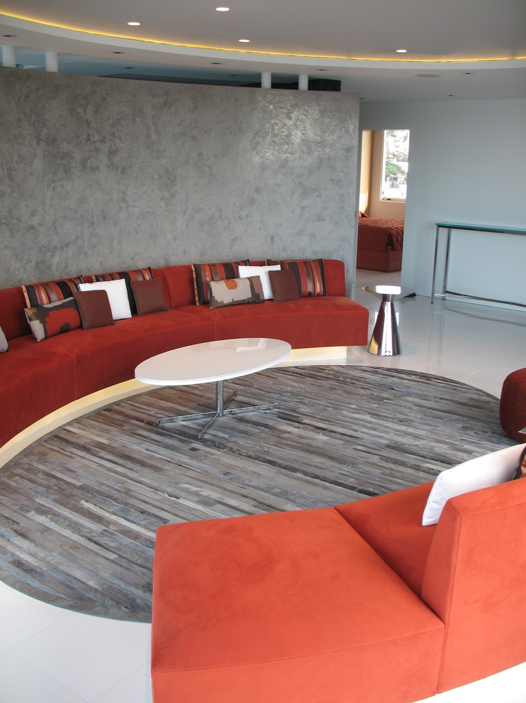 Venetian Plaster Colors Family Room Contemporary with Boards Conversation Pit Curved