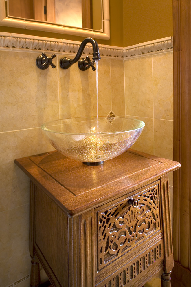 Vessel Sink Faucets Bathroom Traditional with Accent Tiles Antique Washbasin