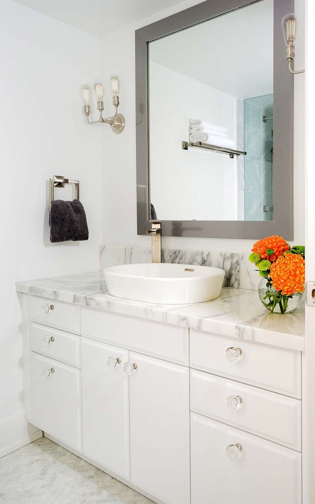 Vessel Sink Vanity Bathroom Modern with Bare Bulb Sconce Bathroom