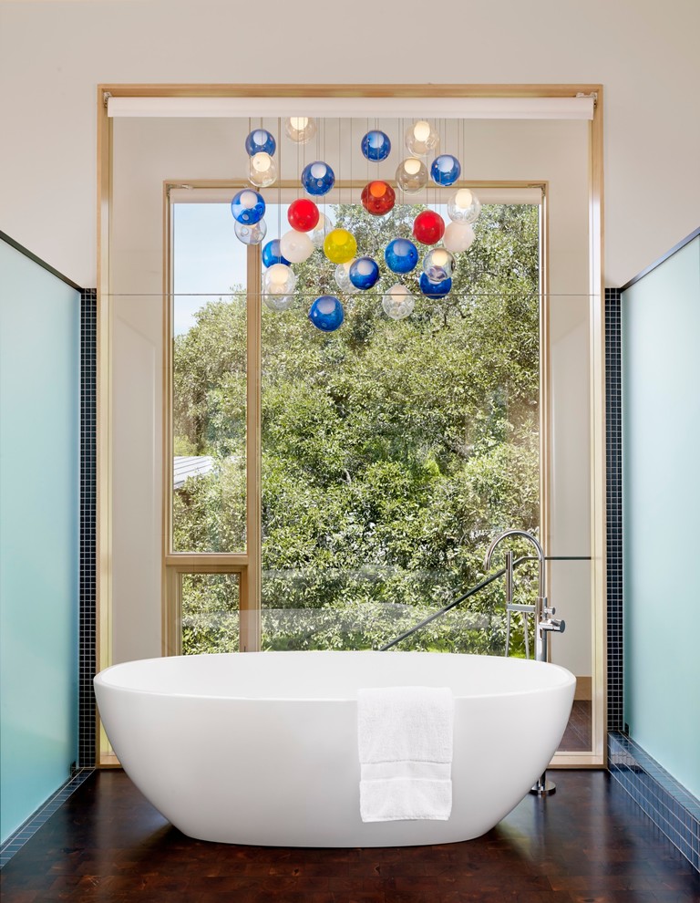 Victoria and Albert Tubs Bathroom Contemporary with Colorful Pendant Lights Floor
