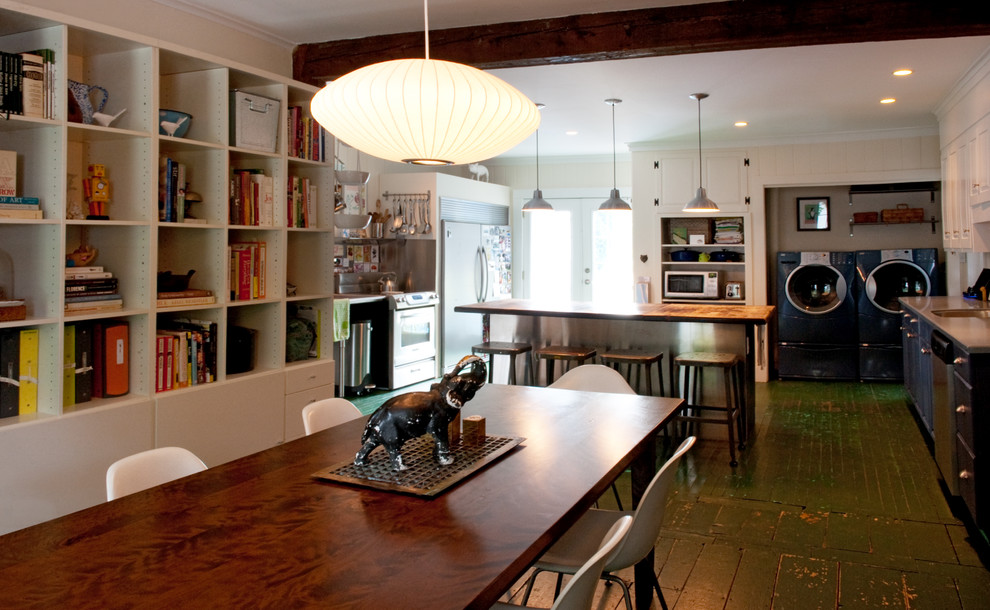 Vintage Bar Stools Dining Room Eclectic with Books Bookshelves Dining Room