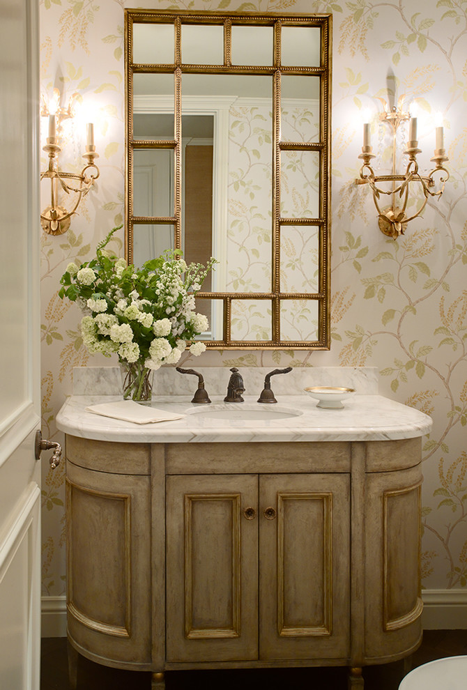 Vintage Bathroom Vanity Powder Room Traditional with Baseboards Bathroom Lighting Bathroom