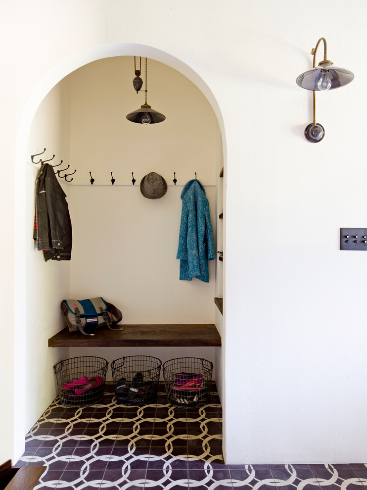 Vintage Light Fixtures Entry Mediterranean with Arch Bench Closet Coat