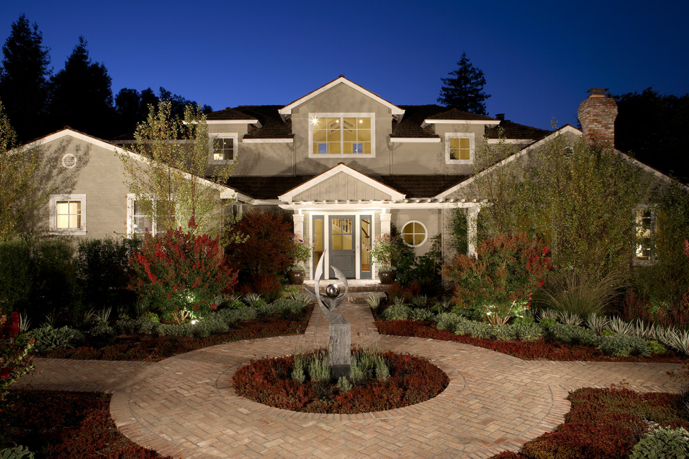 Vinyl Shake Siding Landscape Contemporary with Black Roof Brick Chimney