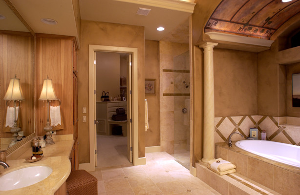 Walk in Closet Plans Bathroom Mediterranean with Bathtub Columns Counter Top