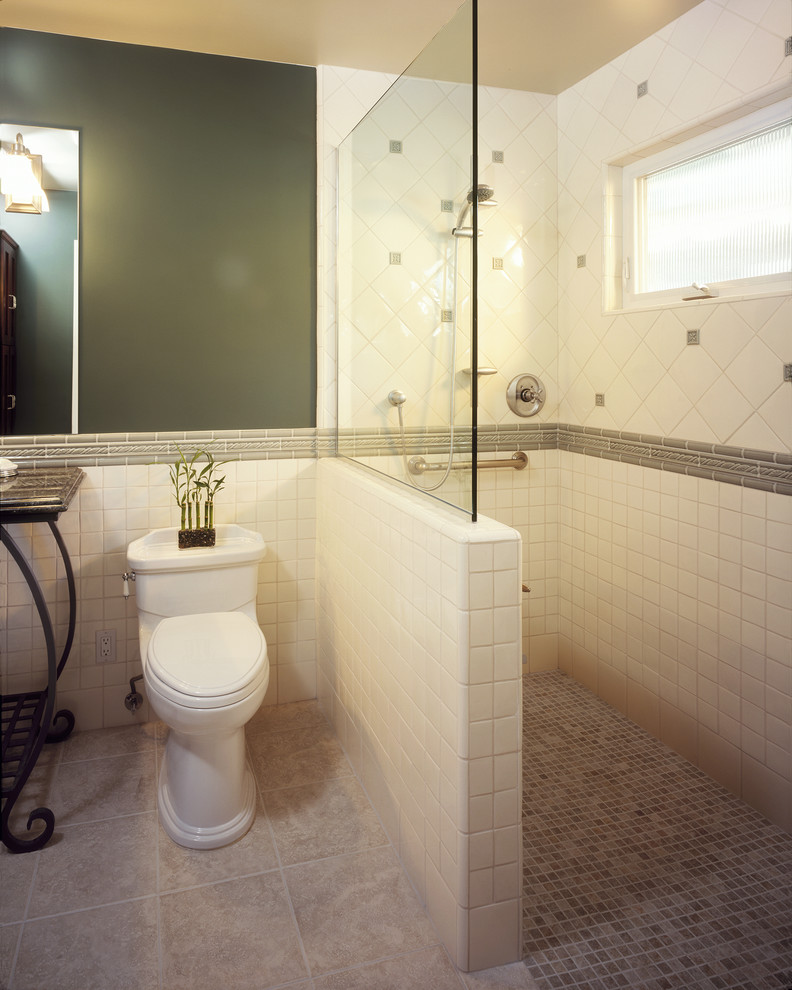Walk in Shower Ideas for Small Bathrooms Spaces Traditional with Dark Walls Floor Tile