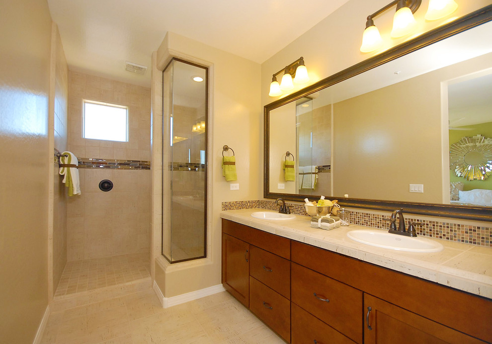 Walk in Shower Pictures Bathroom Contemporary with Backsplash Brown and Tan