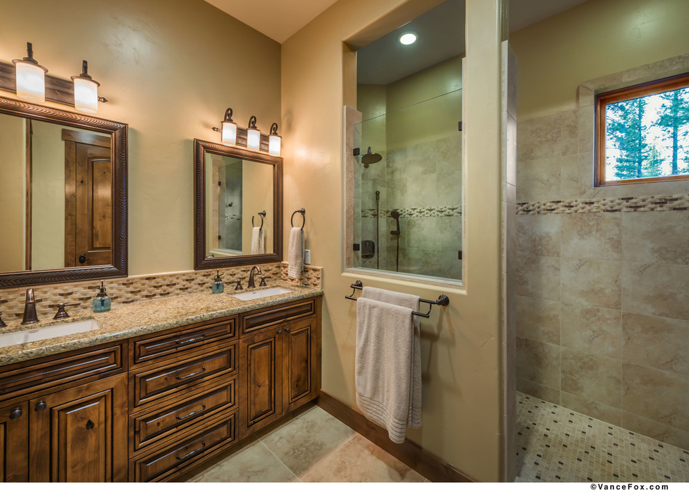 Walk in Shower Pictures Bathroom Rustic with Alder Trim Custom Cabinet