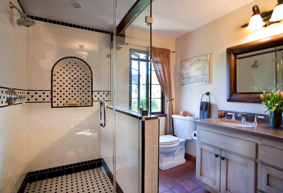 Walk in Shower Without Door Bathroom Mediterranean with 1927 Arched Shower Niche