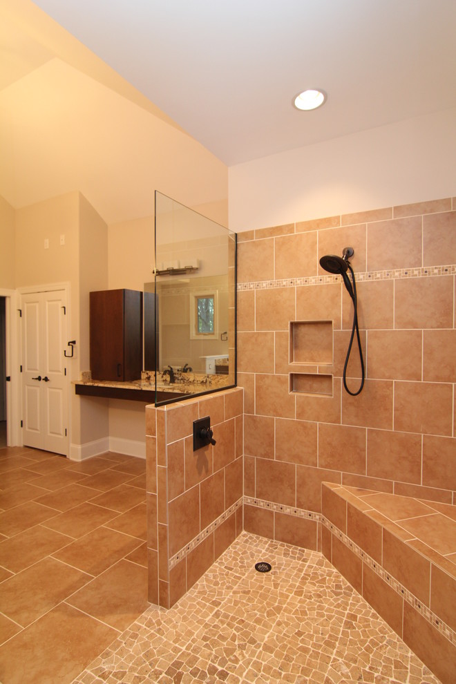 Walk in Showers with Seats Bathroom Traditional with Accessible Bath Beige Tile