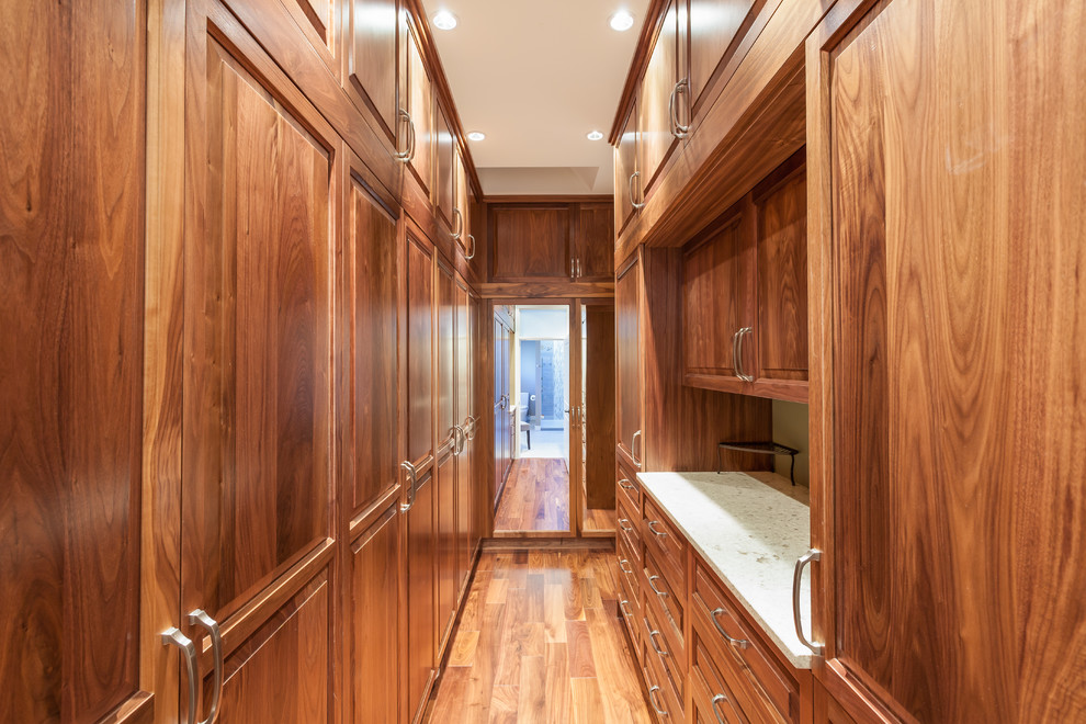 Walk Through Closet Closet Contemporary with Brushed Nickel Handles Built In