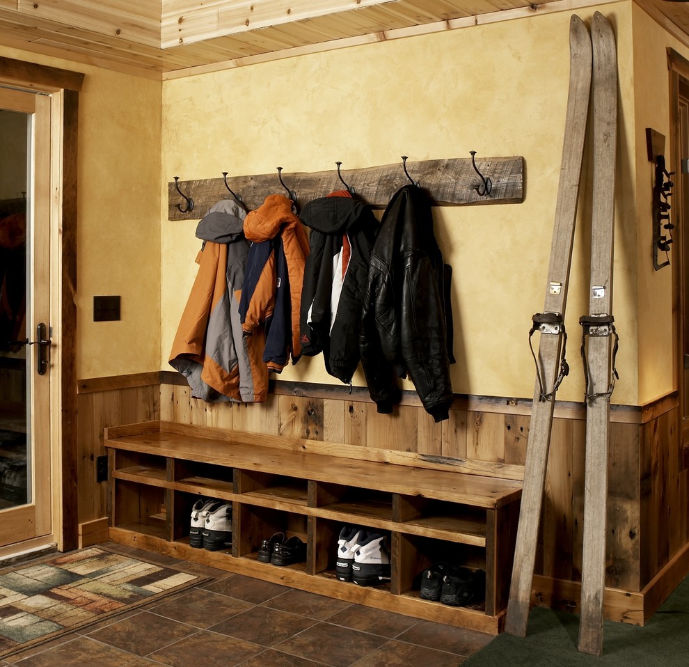 Wall Coat Rack Entry Rustic with Coat Hooks Cubby Holes