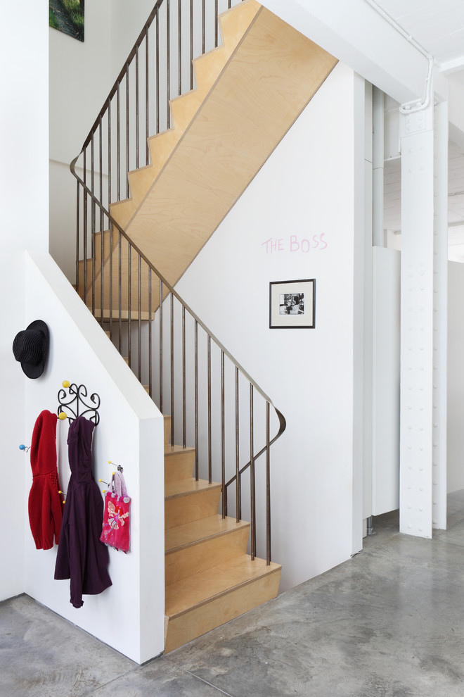 Wall Coat Rack Staircase Industrial with Concrete Floor Family Family Friendly