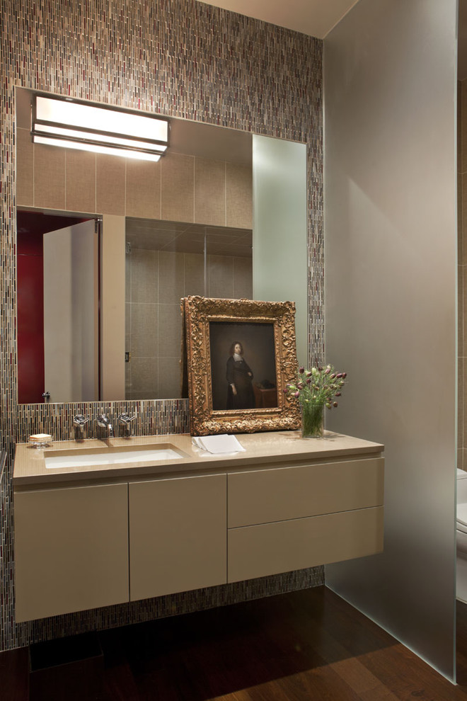 Wall Hung Vanity Bathroom Contemporary with Bathroom Lighting Bathroom Tile