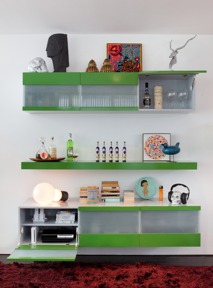 Wall Mount Media Cabinet Home Bar Modern with Bright Colors Colorful Accents