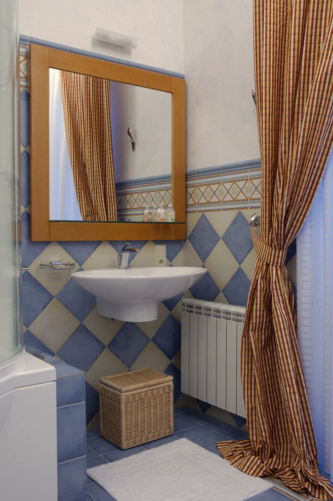 Wall Mount Sink Bathroom Contemporary with Accent Tiles Bathroom Mirror