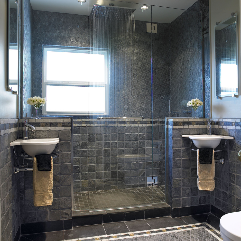 Wall Mount Sink Bathroom Contemporary with Bathroom Mirror Double Sinks