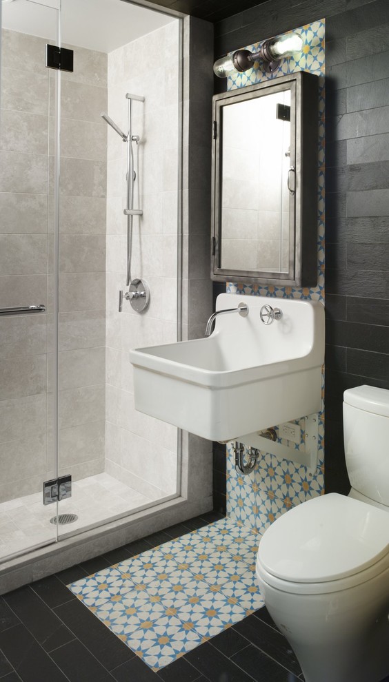 Wall Mount Sink Bathroom Eclectic with Accent Tile Barn Lighting