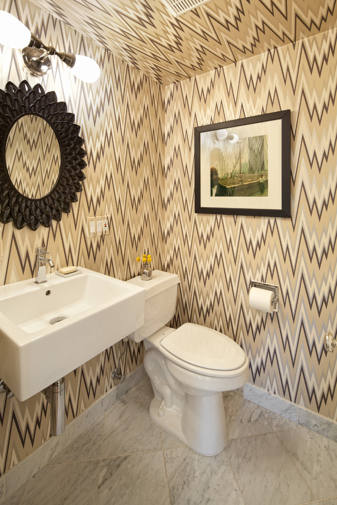 Wall Mount Sink Powder Room Eclectic with Bathroom Lighting Bathroom Tile