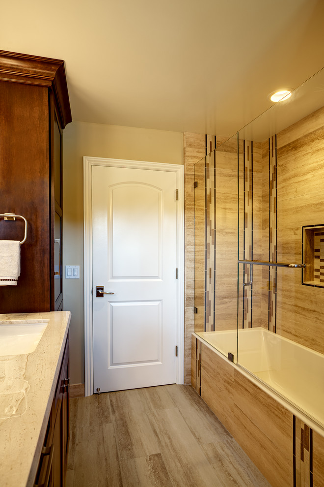 Wall Mount Toilet Bathroom Contemporary with Limestone Tile Marble Counters