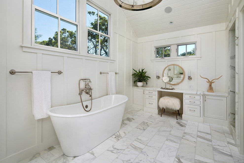 Wall Mount Tub Filler Bathroom Farmhouse with Airy Cathedral Ceiling Clean