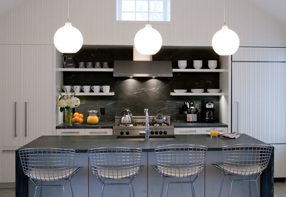 Wall Mounted Bar Shelves Kitchen Contemporary with Black Marble Backsplash Black