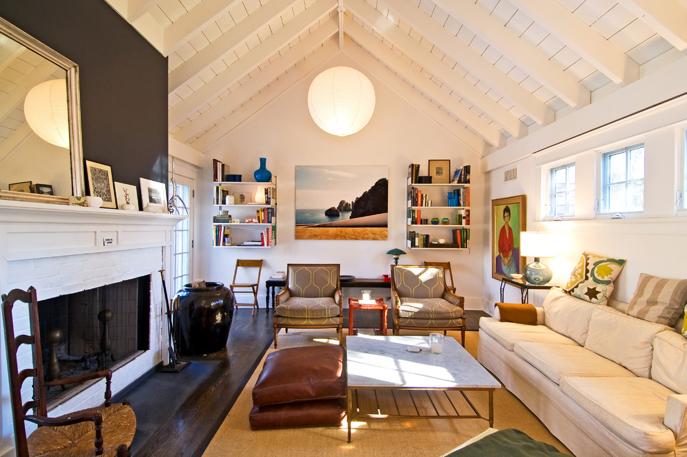 Wall Mounted Bookshelves Living Room Contemporary with Black Accent Wall Cathedral