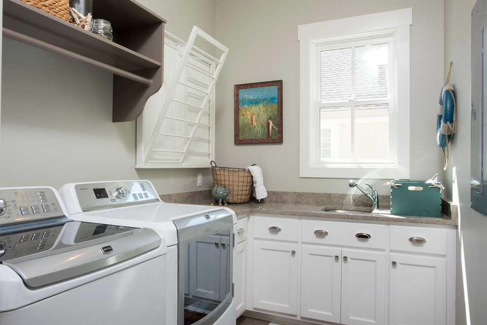 Wall Mounted Clothes Rack Laundry Room Farmhouse with Built in Cabinetry Charleston