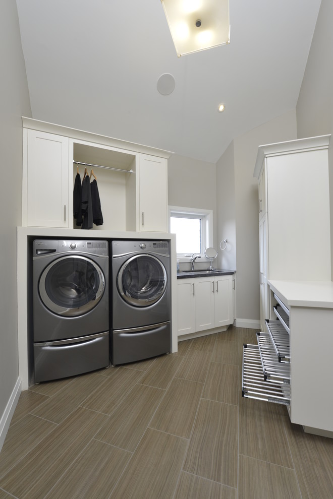 Wall Mounted Clothing Rack Laundry Room Contemporary with Built in Cabinets Clean Laundry