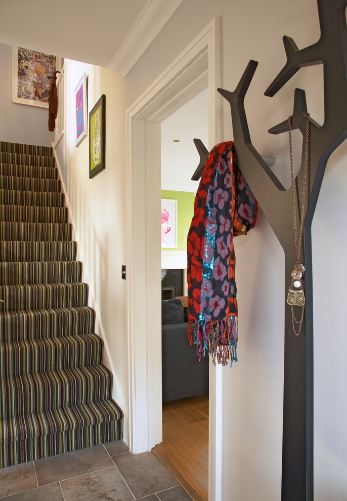 Wall Mounted Coat Rack Entry Eclectic with Carpeted Stairs Coat Hanger