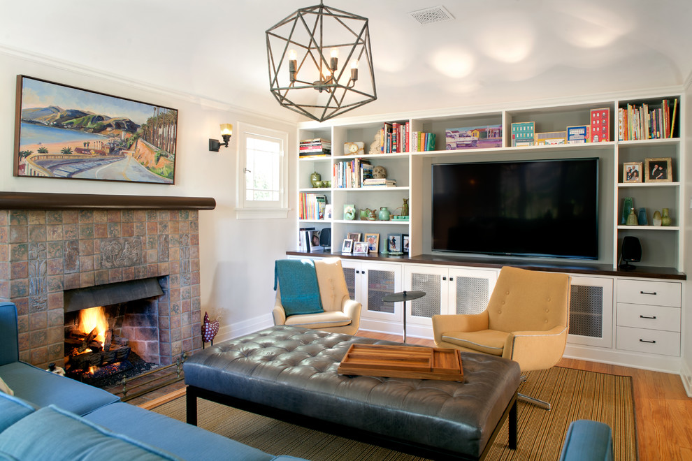 Wall Mounted Media Cabinet Living Room Craftsman with Book Arrangement Landscape Painting