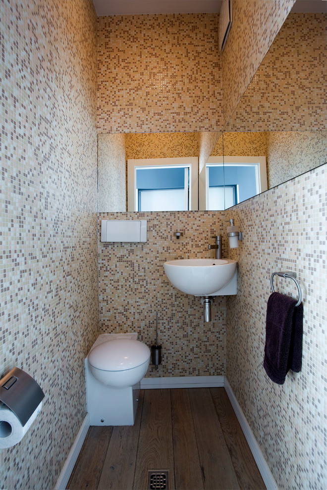 Wall Mounted Soap Dispenser Powder Room Contemporary with Baseboards Bathroom Mirror Mosaic