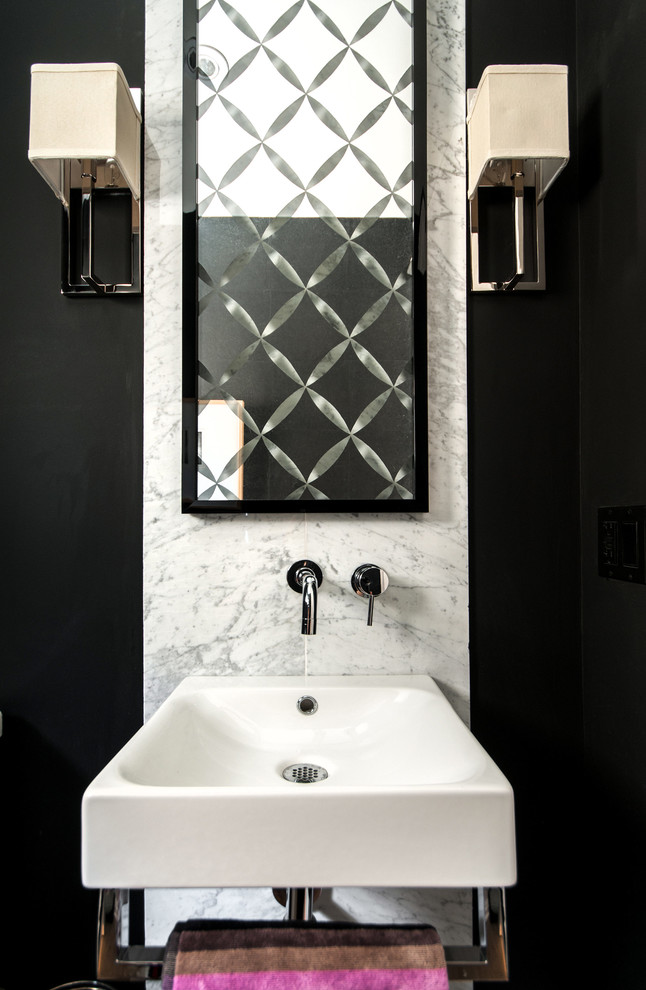 Wall Mounted Soap Dispenser Powder Room Contemporary with Bathroom Faucet Bathroom Lighting