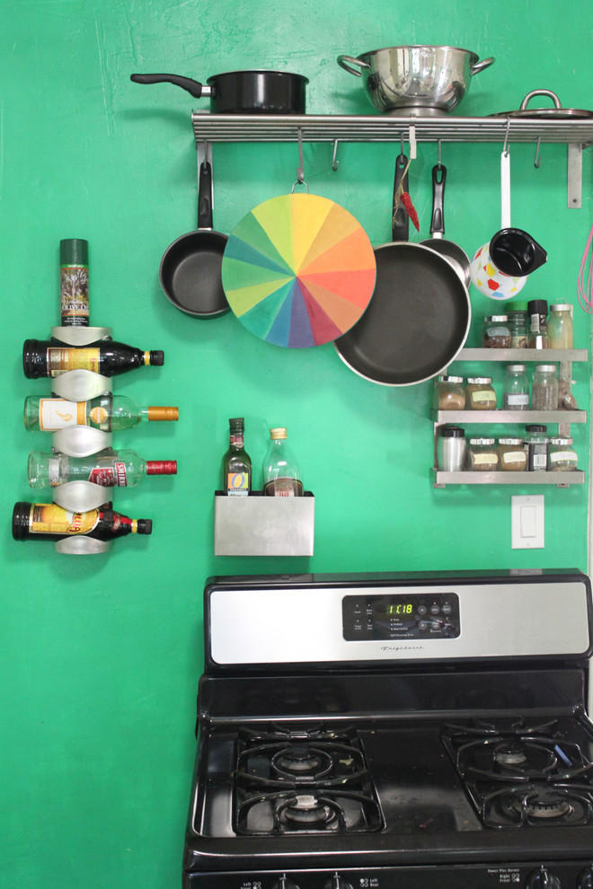 Wall Pot Rack Kitchen Eclectic with Artwork Black Appliance Black