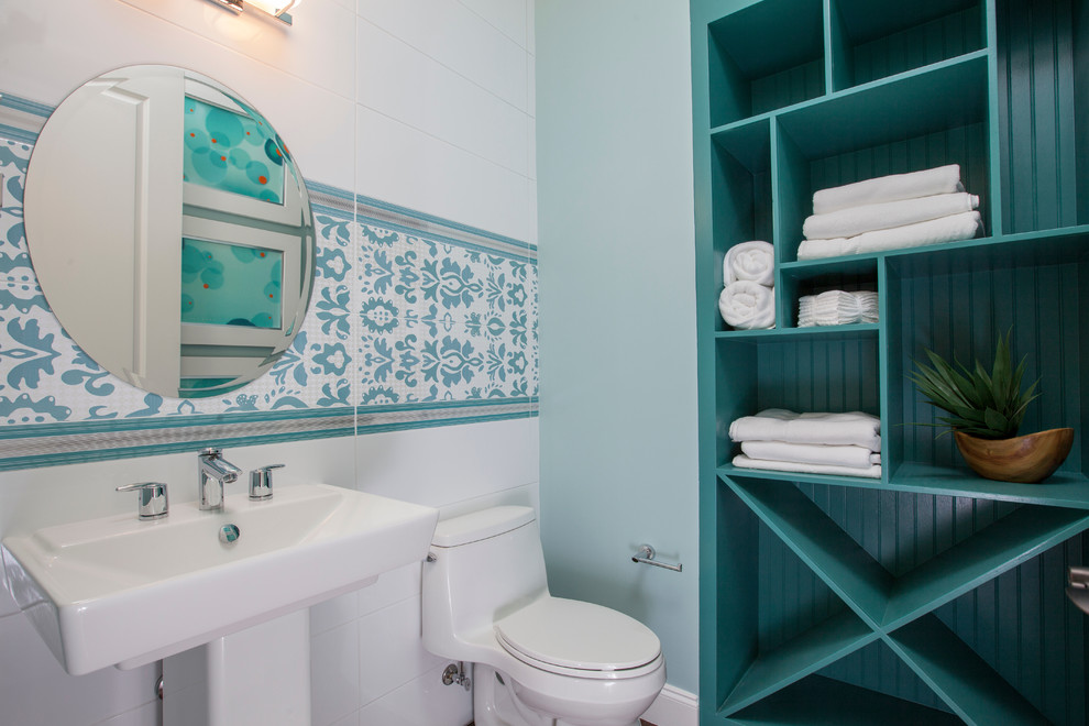 Wall Shelf Ideas Bathroom Transitional with Bathroom Bathroom Storage Blue