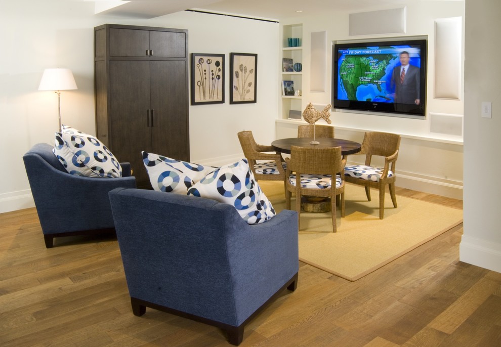Wall to Wall Carpeting Basement Contemporary with Area Rug Armoire Baseboards