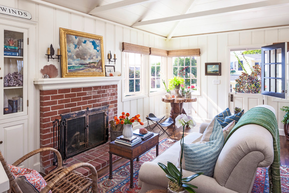 Wall to Wall Carpeting Living Room Beach with Brick Chimney Dutch Door
