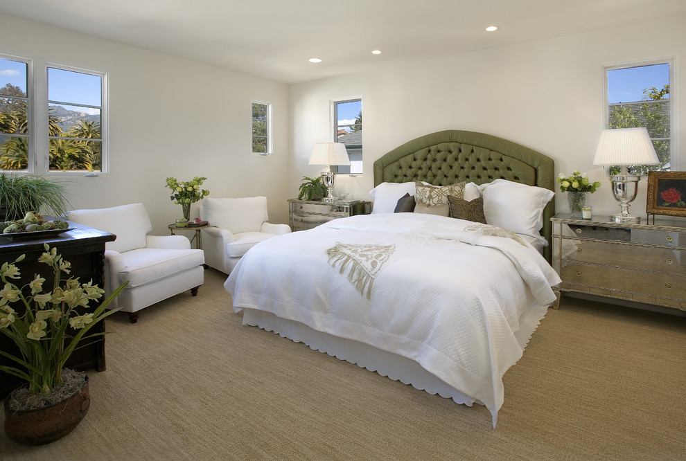 Wall to Wall Seagrass Carpet Bedroom Mediterranean with Bedside Table Ceiling Lighting