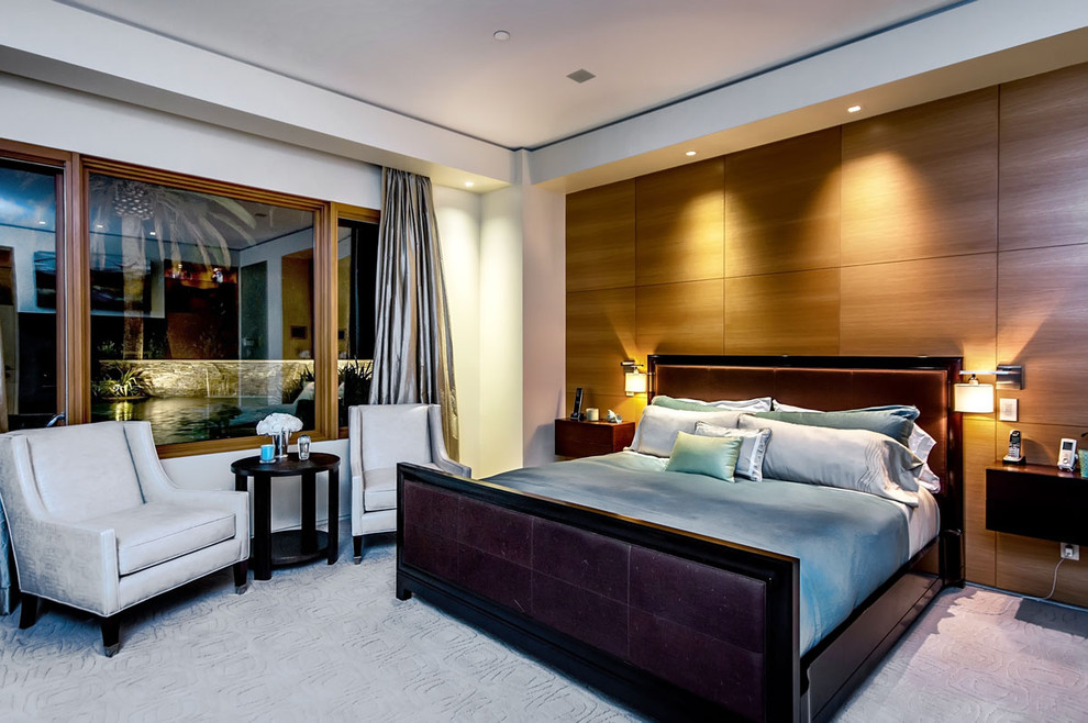 Wall Wash Lighting Bedroom Contemporary with Beige Carpet Beige Curtain