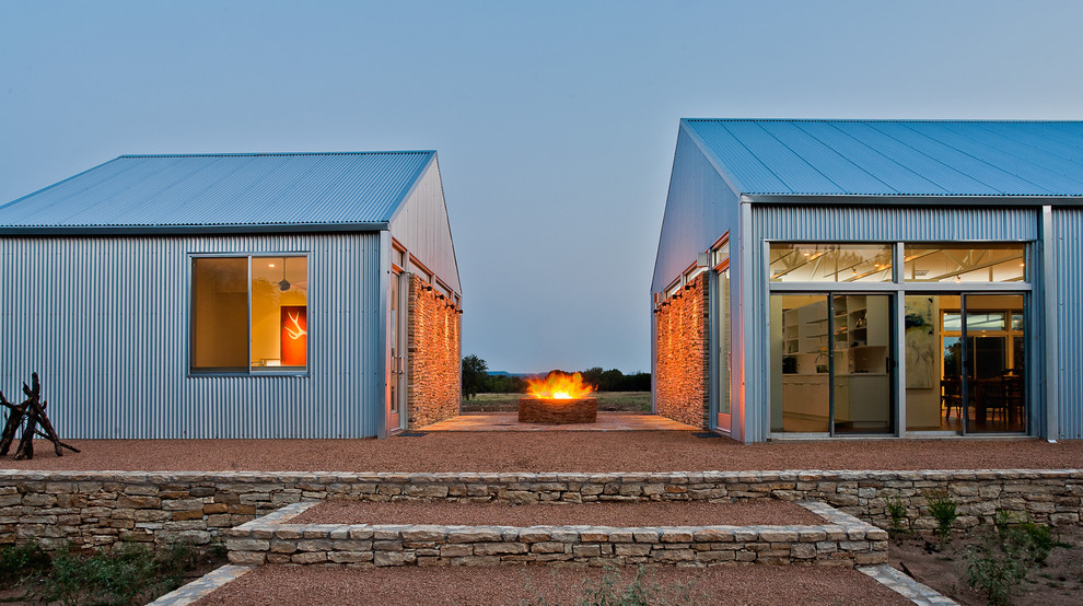 Wall Wash Lighting Exterior Contemporary with Barn Chimney Fire Pit