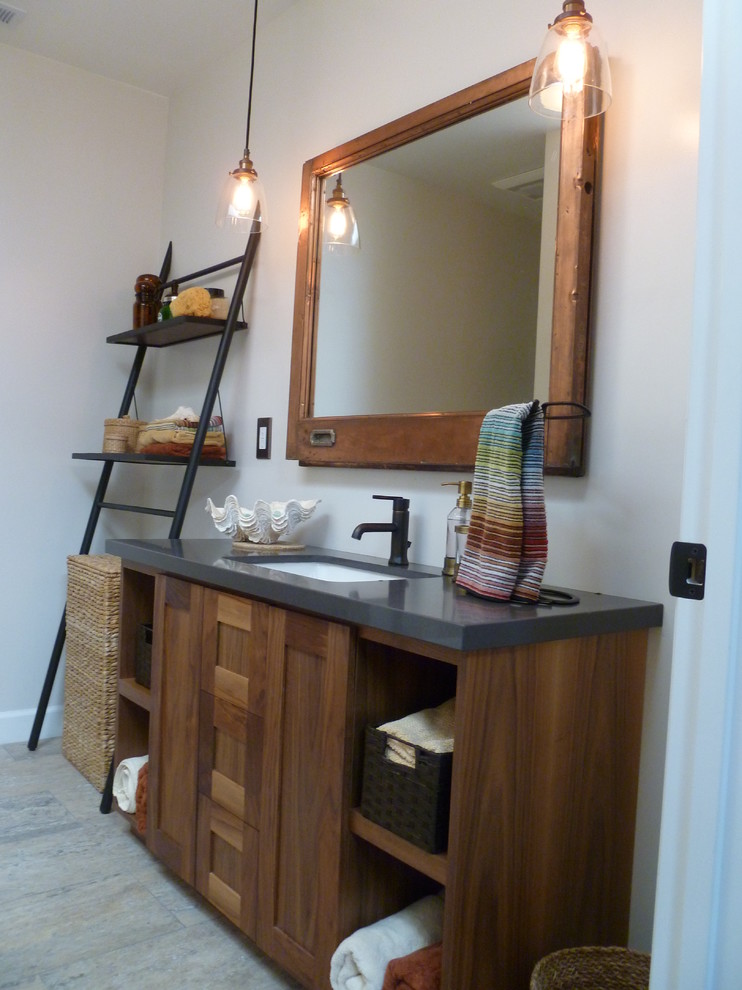 Walnut Bathroom Vanity Bathroom Transitional with Bathroom Mirror Bathroom Storage